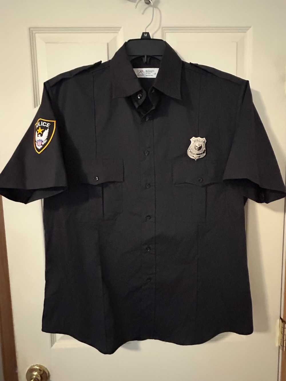 Rothco Men's Short-Sleeve Police Shirt - Black with Badge Brooch Pin L